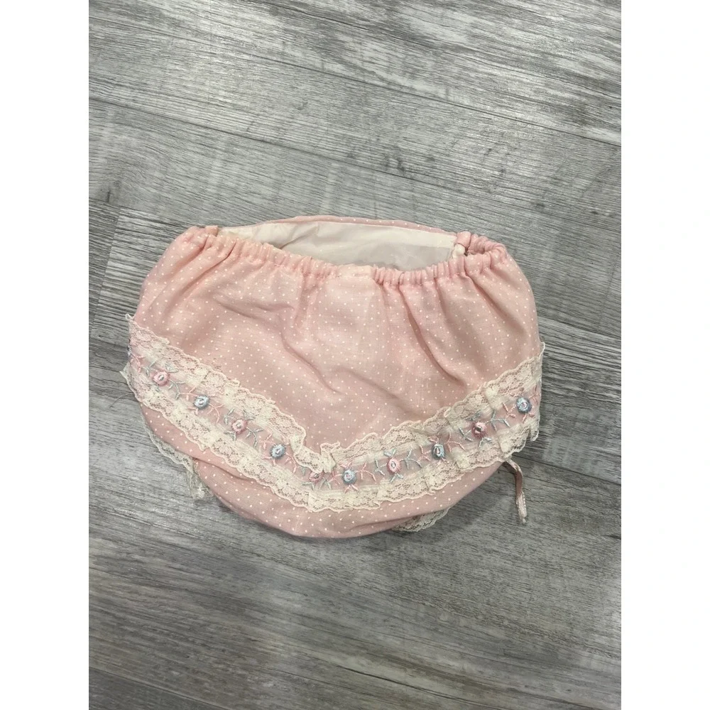 Vintage Pink Swiss Dot Lace Floral Embroidered Diaper Cover Bloomers 0-3 Months